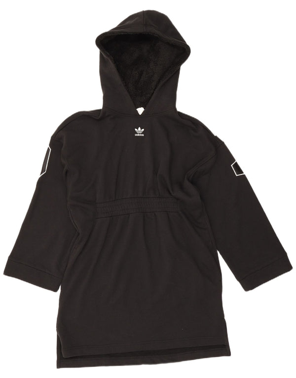 Adidas Graphic Oversized Hoodie Dress UK 10 Small Black Bomuld