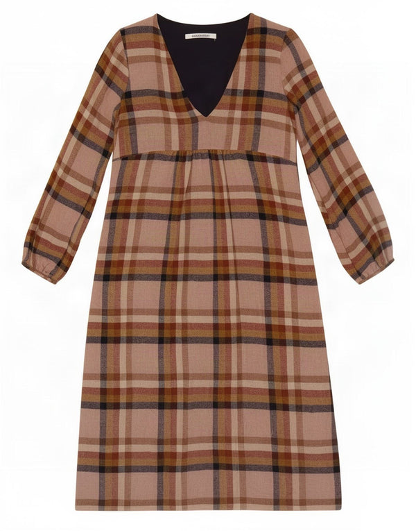 Zara Langærmet Maxikjole til kvinder UK 12 Medium Brown Plaid Viscose