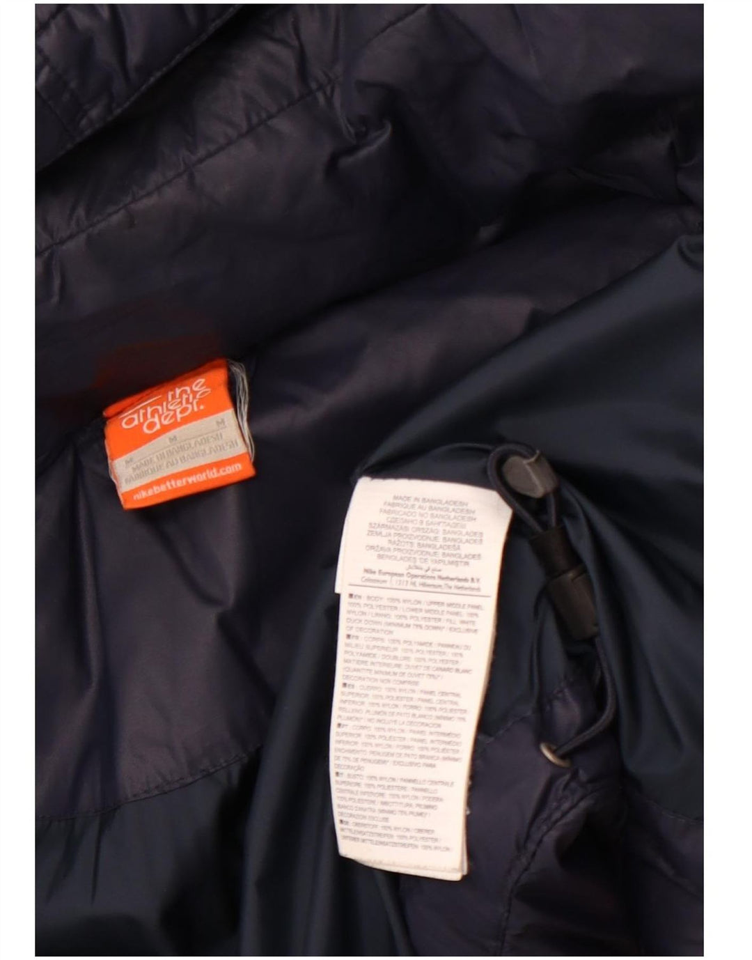 NIKE Polstret hættejakke til kvinder UK 14 Medium Navyblå Colourblock Nylon