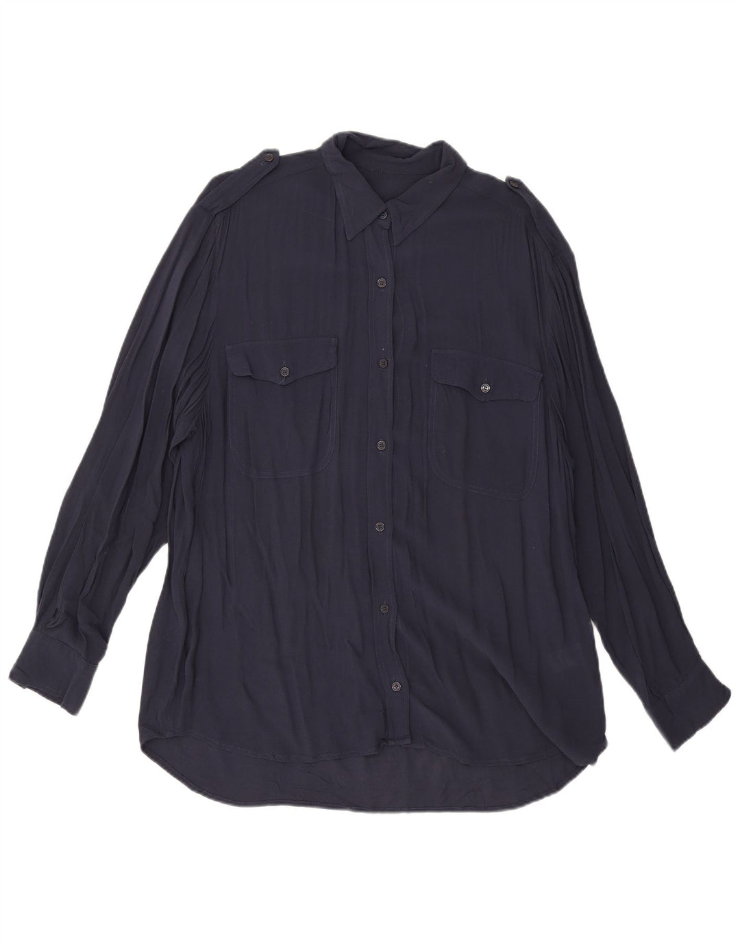French Connection Dame Shirt Bluse UK 12 Medium Navy Blue Viscose