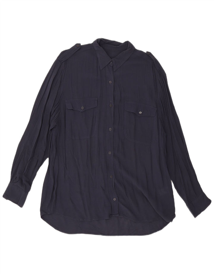 French Connection Dame Shirt Bluse UK 12 Medium Navy Blue Viscose