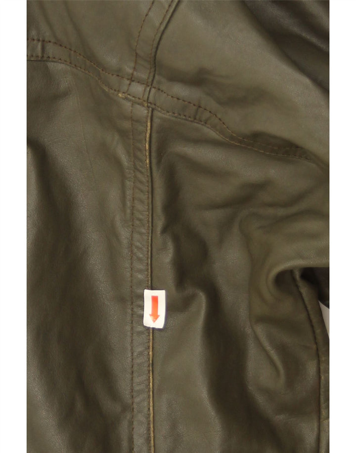 Vintage Herre Læderjakke IT 50 Stort Khaki Læder