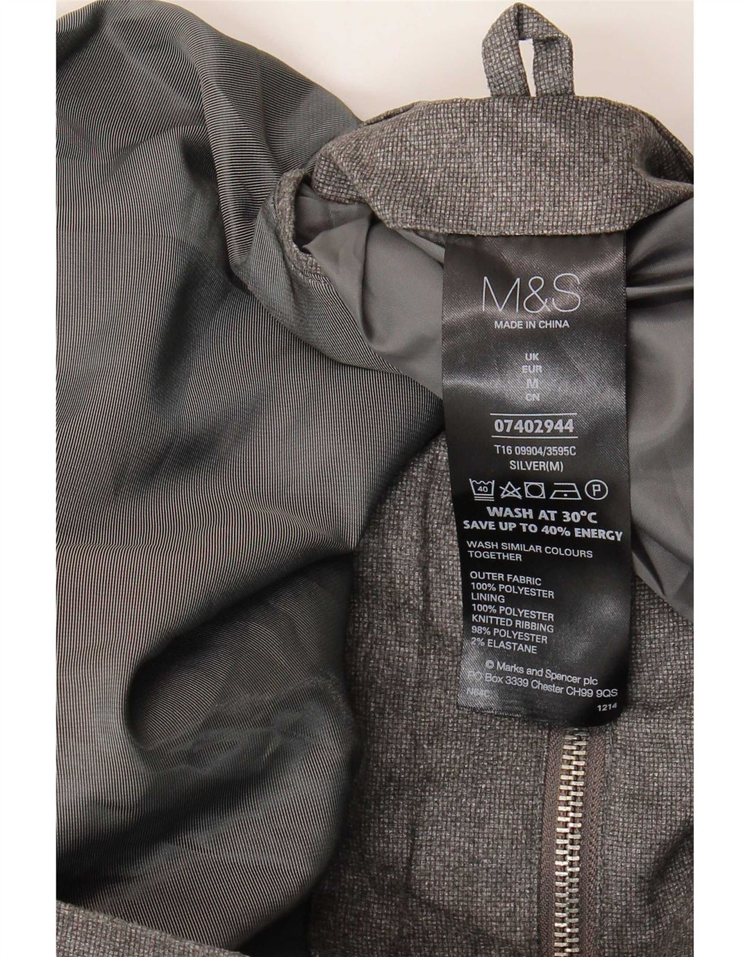 Marks & Spencer Bomber Jacket UK 38 Medium Sølv Polyester