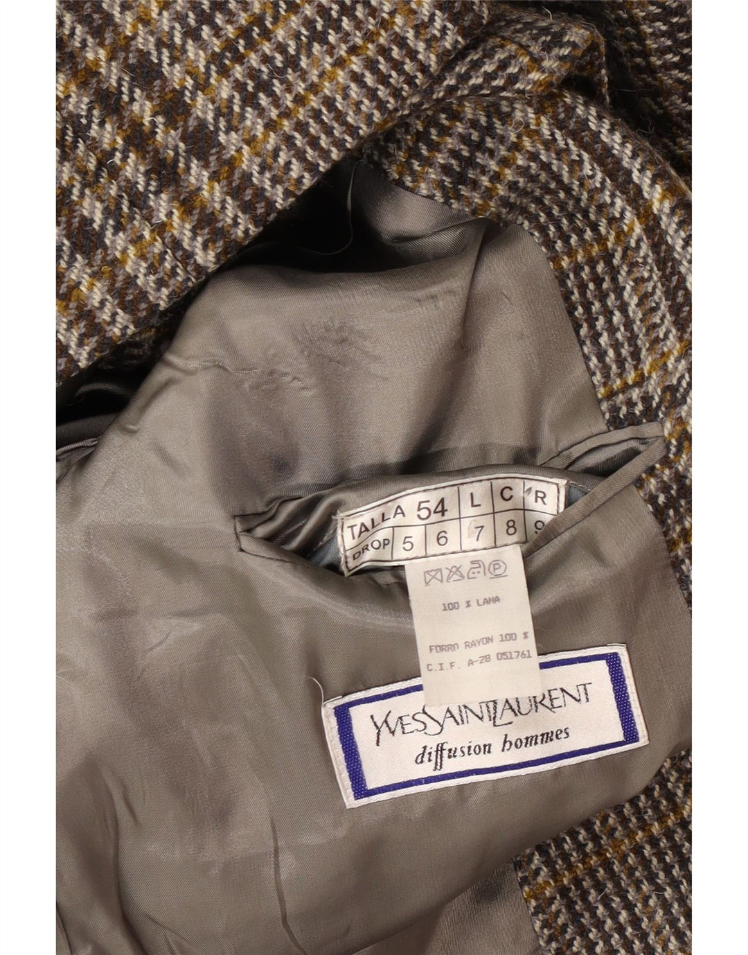 Yves Saint Laurent Herre 2-knaps blazerjakke IT 54 2XL Grå ternet uld