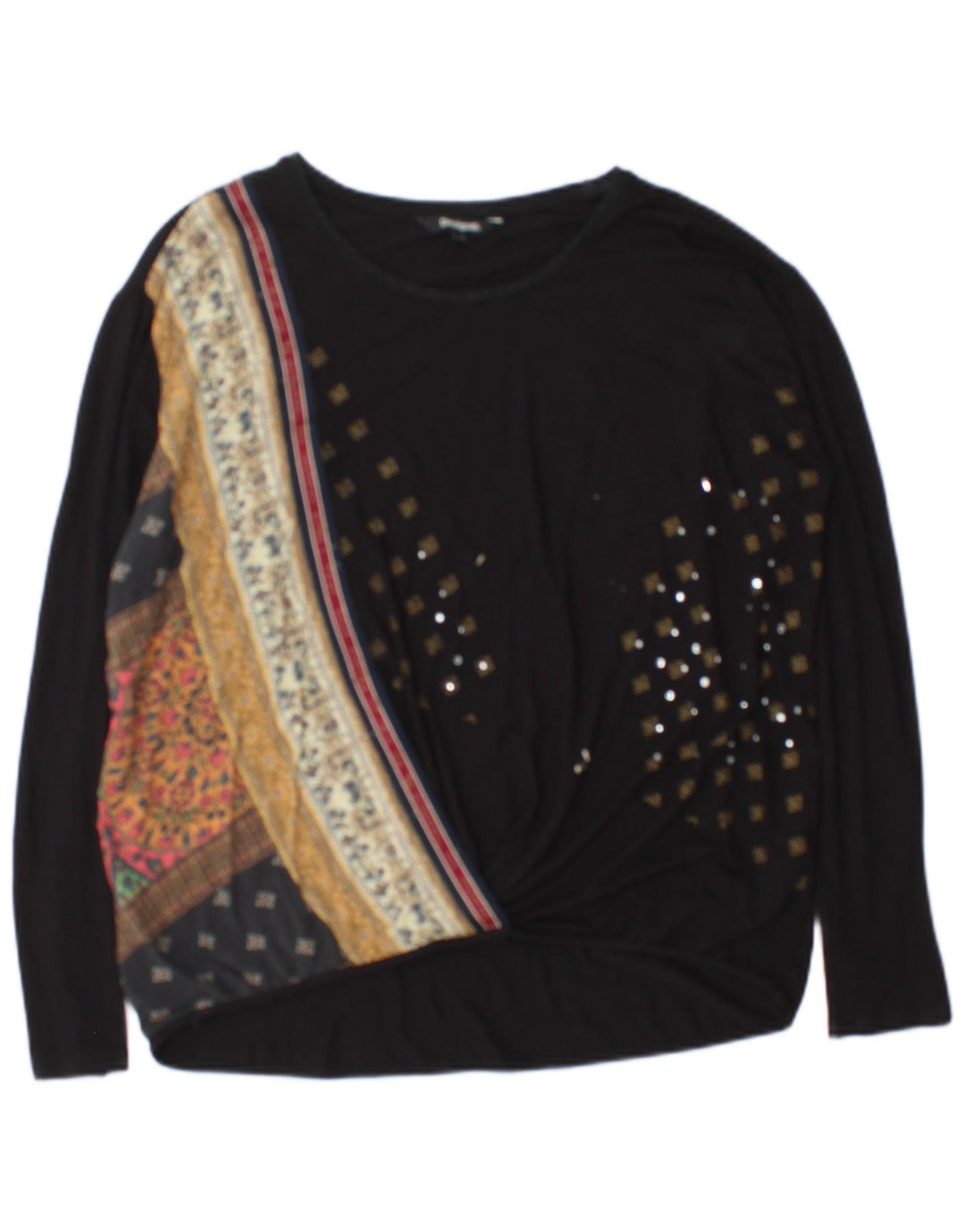 Desigual Dame Top Langærmet UK 14 Medium Black Floral Viscose