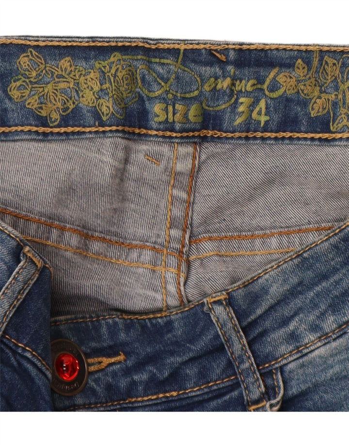 Desigual Dame Joggers med lav talje Slim Jeans W34 L32 Blå Patchwork