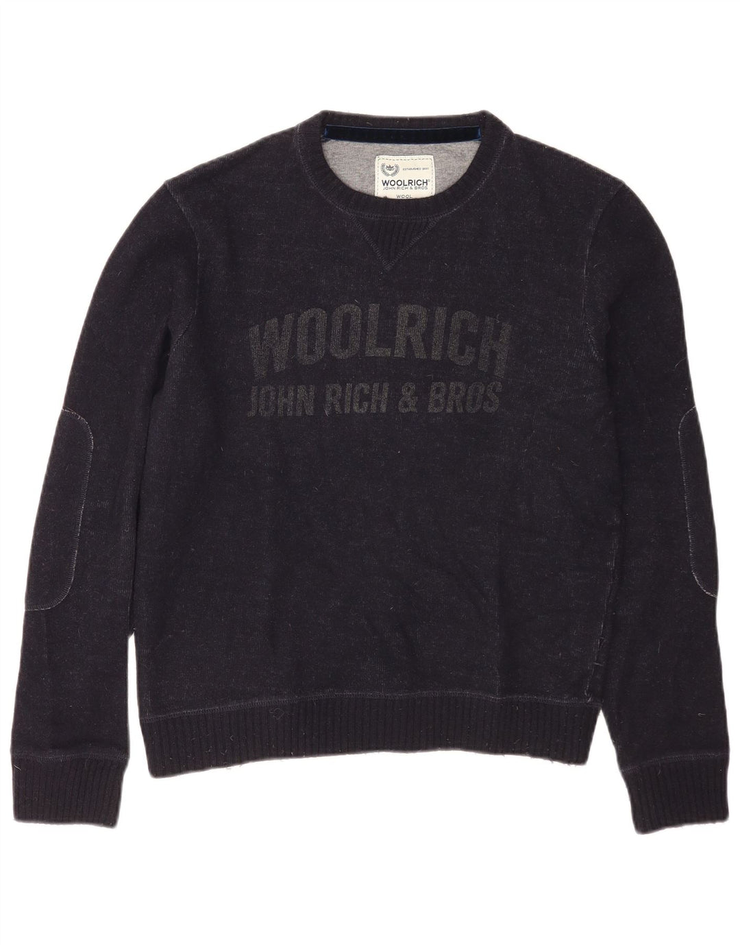 Woolrich Herre Grafisk Boat Neck Jumper Sweater Medium Navy Blue Uld
