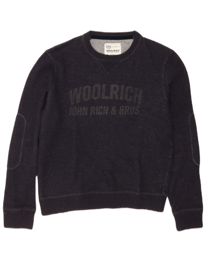 Woolrich Herre Grafisk Boat Neck Jumper Sweater Medium Navy Blue Uld