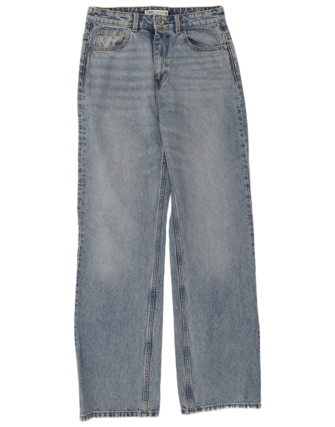 Zara Dame Højtaljede Straight Jeans EU 38 Small W28 L32 Blå Bomuld