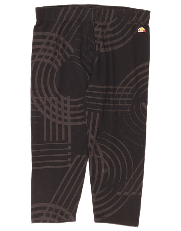 Ellesse Dame Capri Leggings UK 12 Medium Sort Geometrisk Bomuld