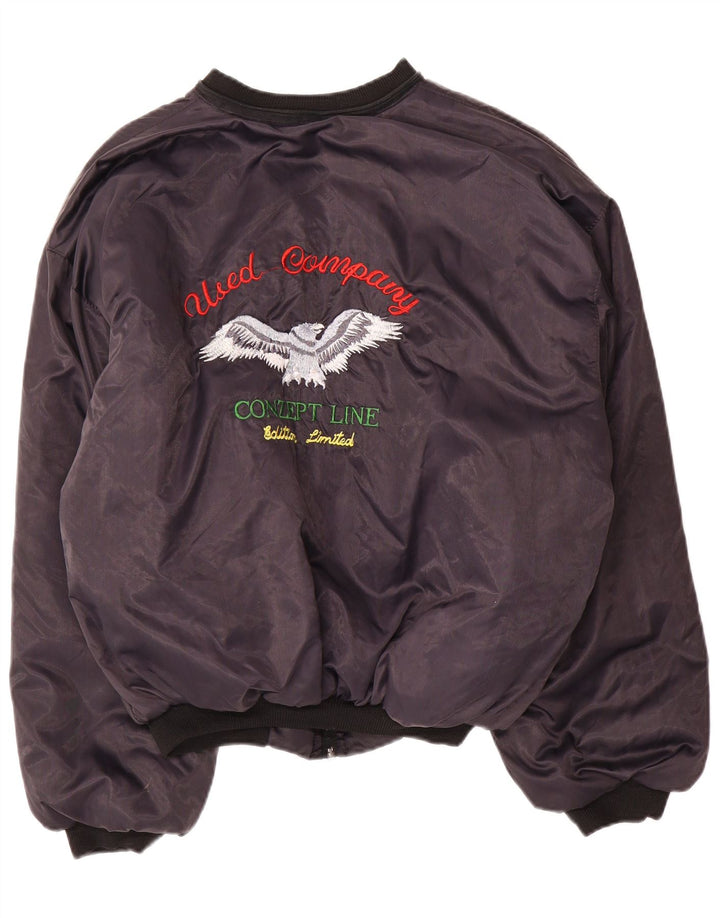 Vintage Herre Bomber grafisk polstret jakke UK 40 Large Navy Blue