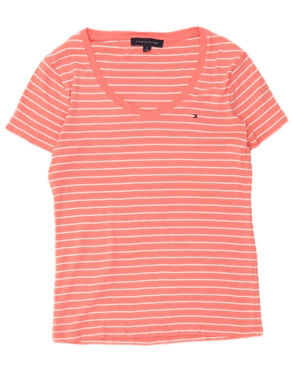 Tommy Hilfiger Womens T-Shirt Top UK 12 Medium Pink Striped Cotton