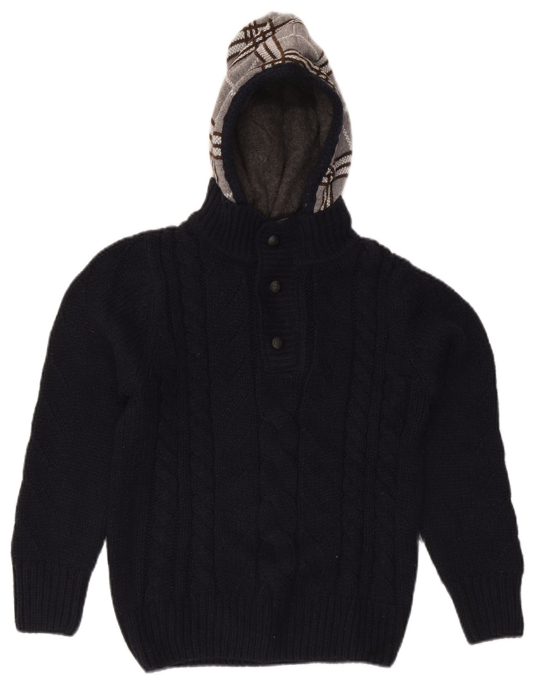 Zara Boys Hooded Button Neck Sweater Sweater 11-12 år Navy Blue Check