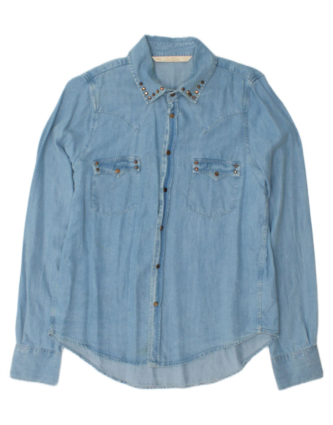 Zara Dame Denim Shirt UK 16 Large Blue Lyocell