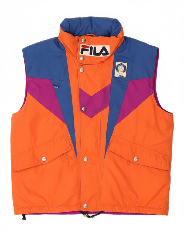 FILA Mens Hooded Loose Fit Utility Gilet IT 46 Small Orange Colourblock