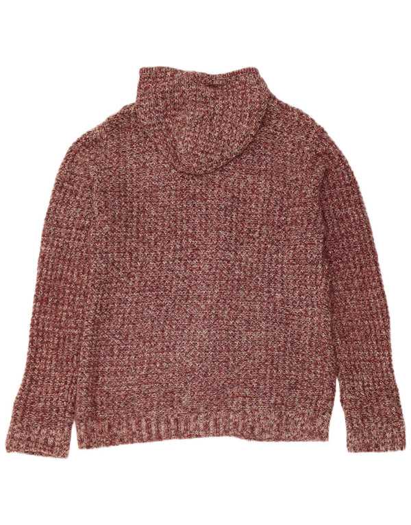 Fat Face Dame Hætte Cardigan Sweater UK 16 Large Burgundy Flecked