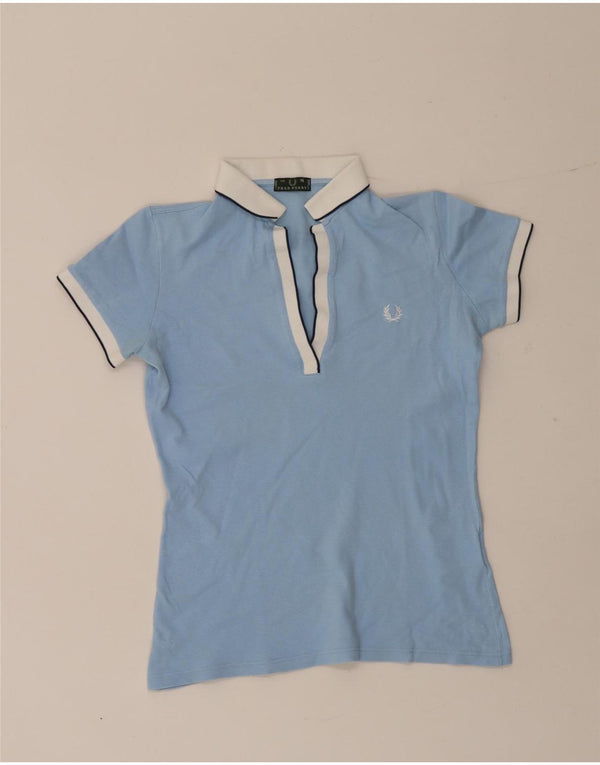 Fred Perry Dame Polo Shirt Medium Blue Cotton Sports