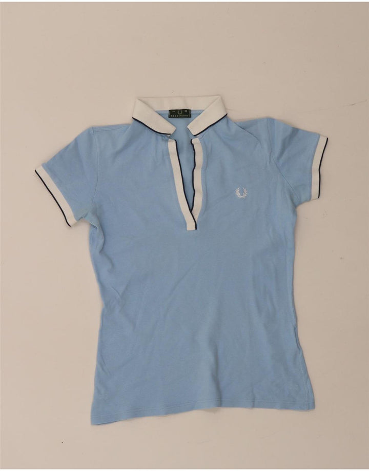 Fred Perry Dame Polo Shirt Medium Blue Cotton Sports