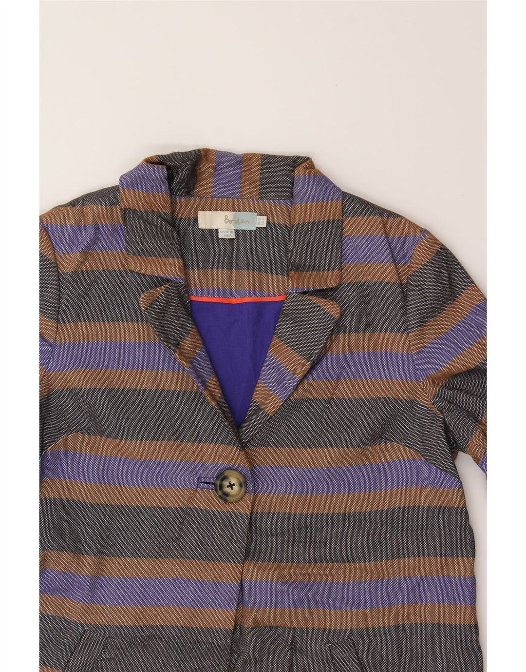 BODEN Womens Oversized Overcoat UK 10 Small Grey Striped Cotton Vintage Boden and Second-Hand Boden from Messina Hembry 