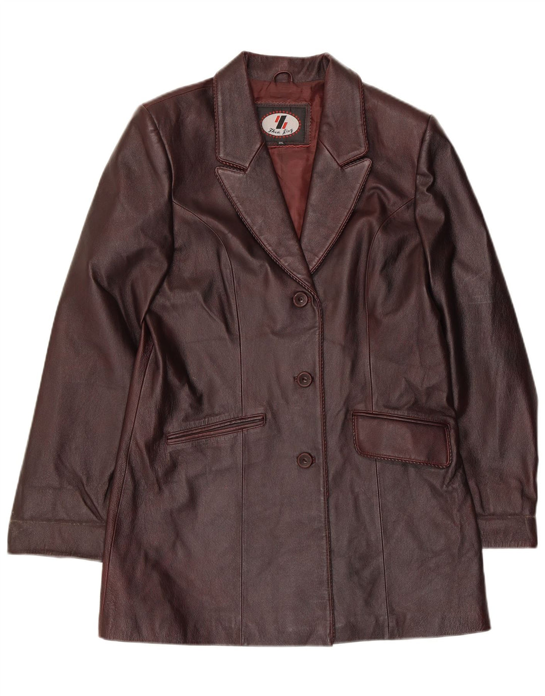 Vintage dame 3-knaps læder blazerjakke UK 22 3XL Burgundy læder