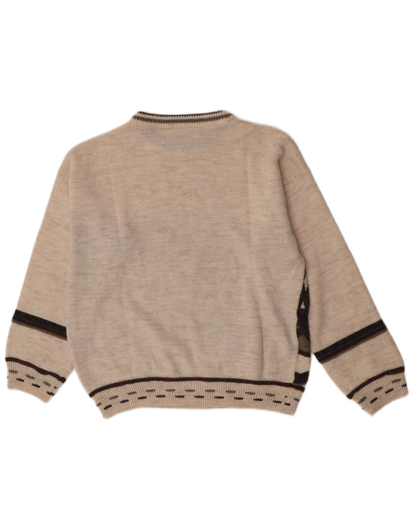 Via Cortesa Herre Crew Neck Jumper Sweater Medium Beige Geometrisk Akryl