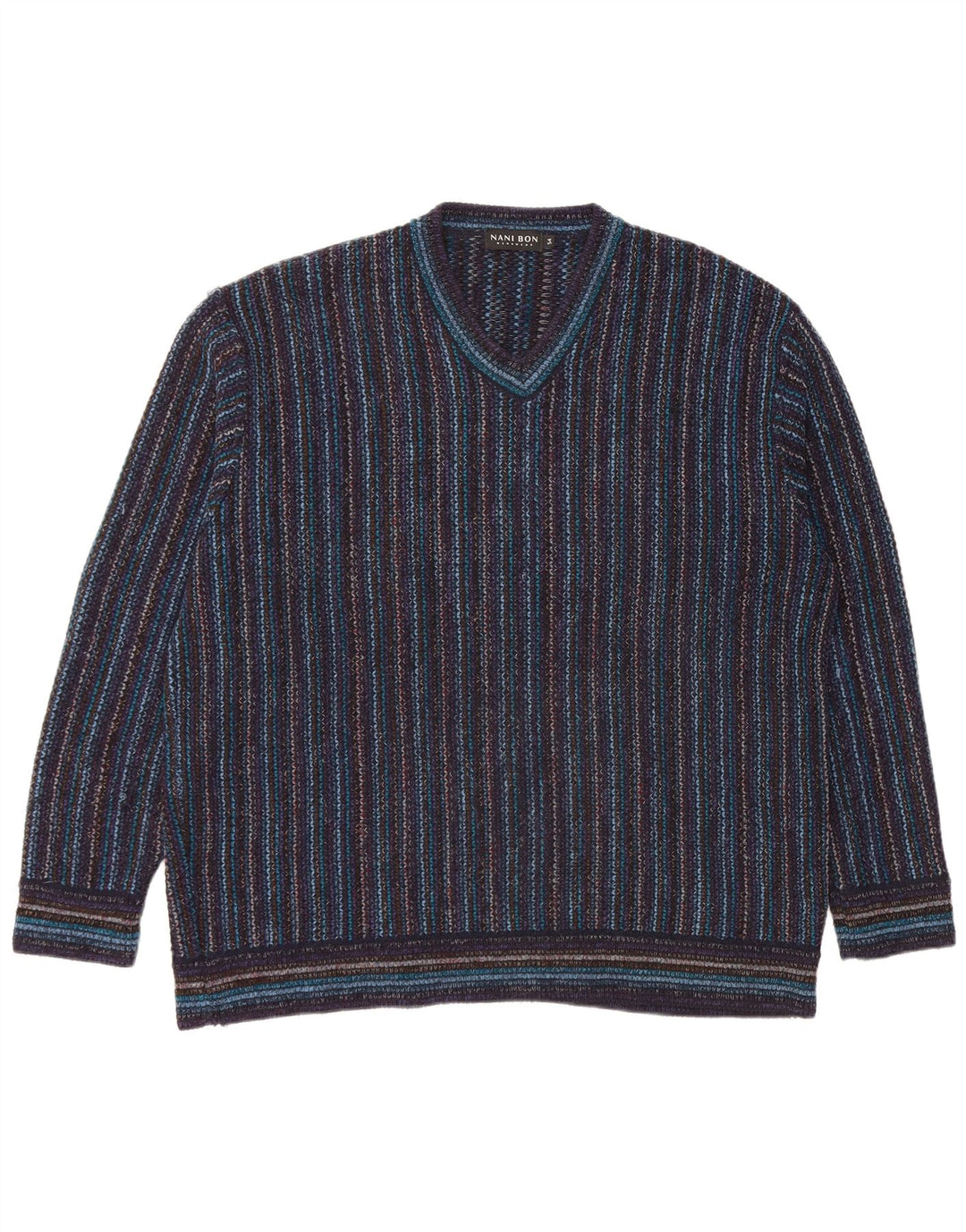 NANI BON Herre V-hals sweater IT 54 XL Marineblå stribet akryl