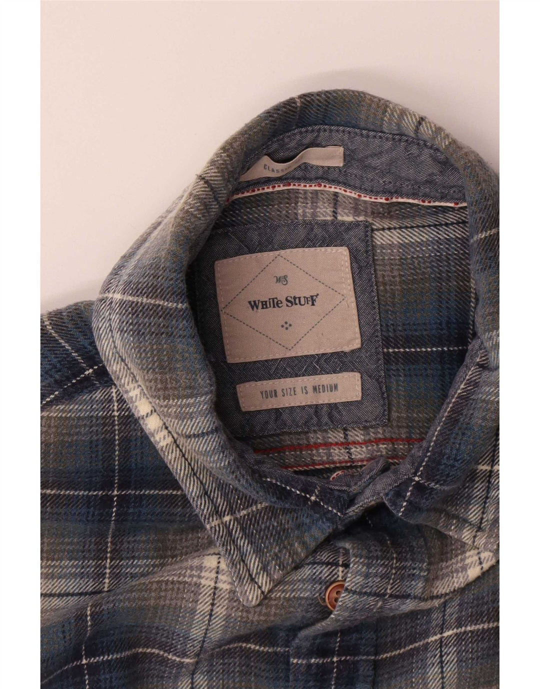 White Stuff Herre Classic Fit Flannel Shirt Medium Blue Plaid Bomuld