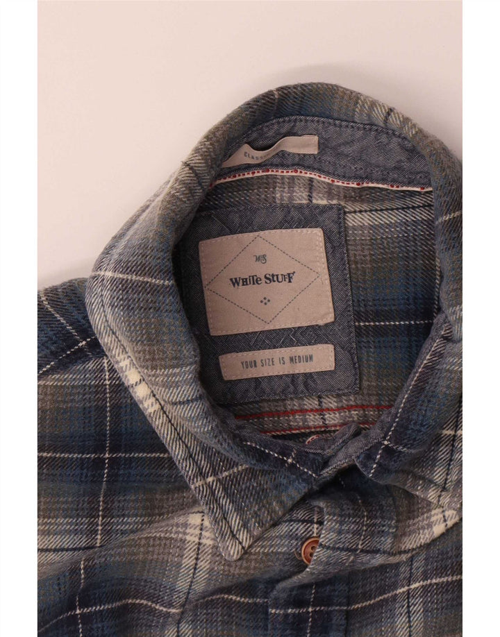 White Stuff Herre Classic Fit Flannel Shirt Medium Blue Plaid Bomuld