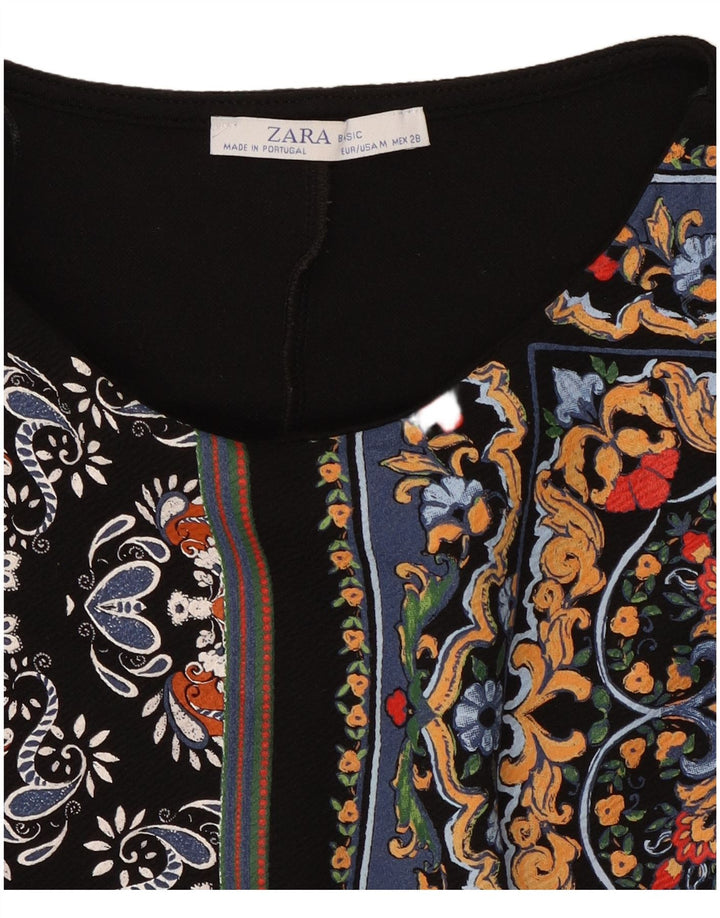 Zara Dame 3/4 ærmer Kaftan Kjole UK 12 Medium Sort Patchwork