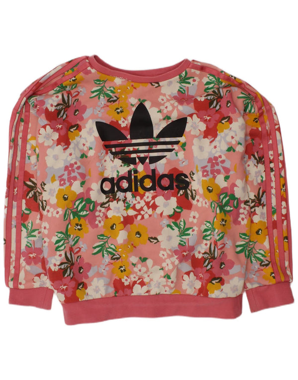 ADIDAS Piger Grafisk Sweatshirt Jumper 9-10 år Pink Blomsterbomuld