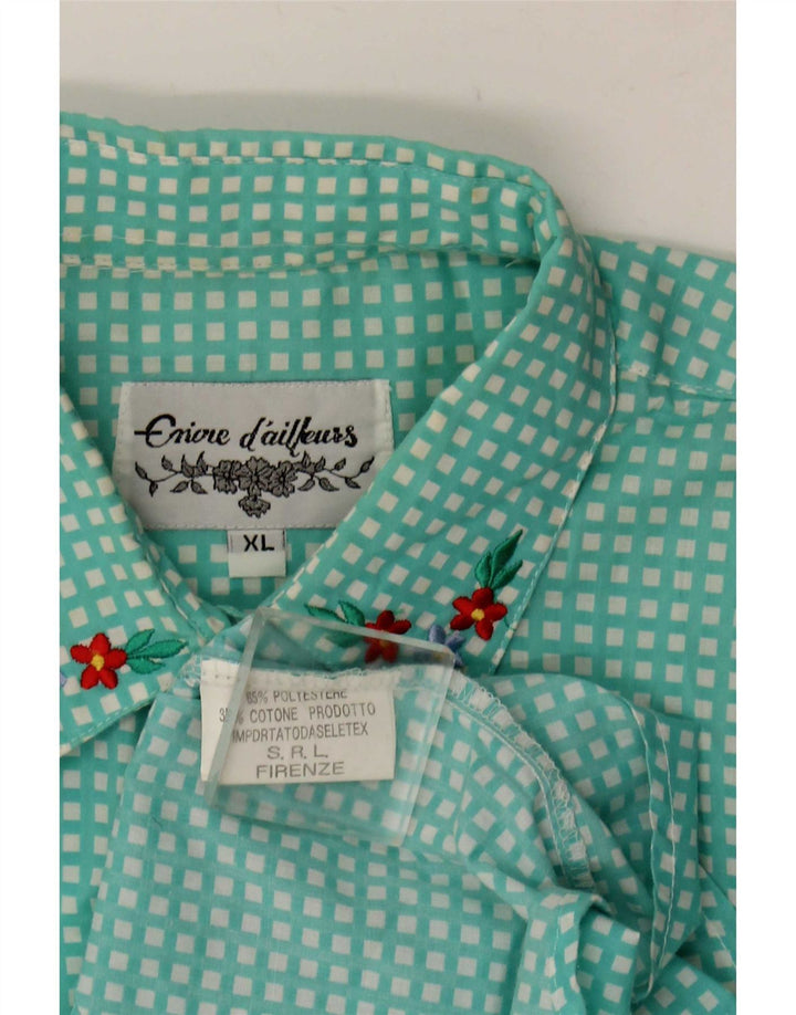 Vintage Dameskjorte UK 18 XL Turkis Gingham Polyester