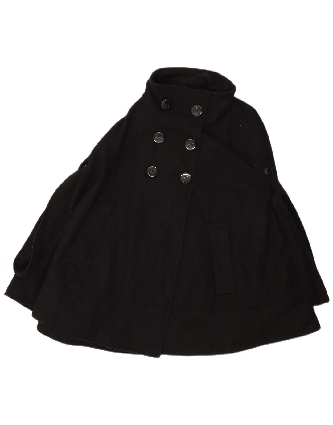 Zara Dame Dobbeltradet Cape Coat UK 16 Large Black