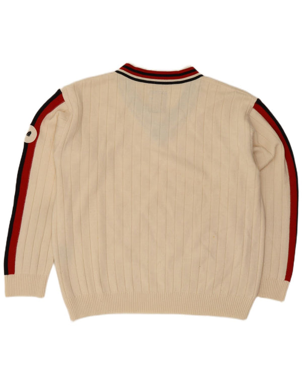 Green Coast Womens V-Neck Jumper Sweater IT 48 XL Off White Colourblock
