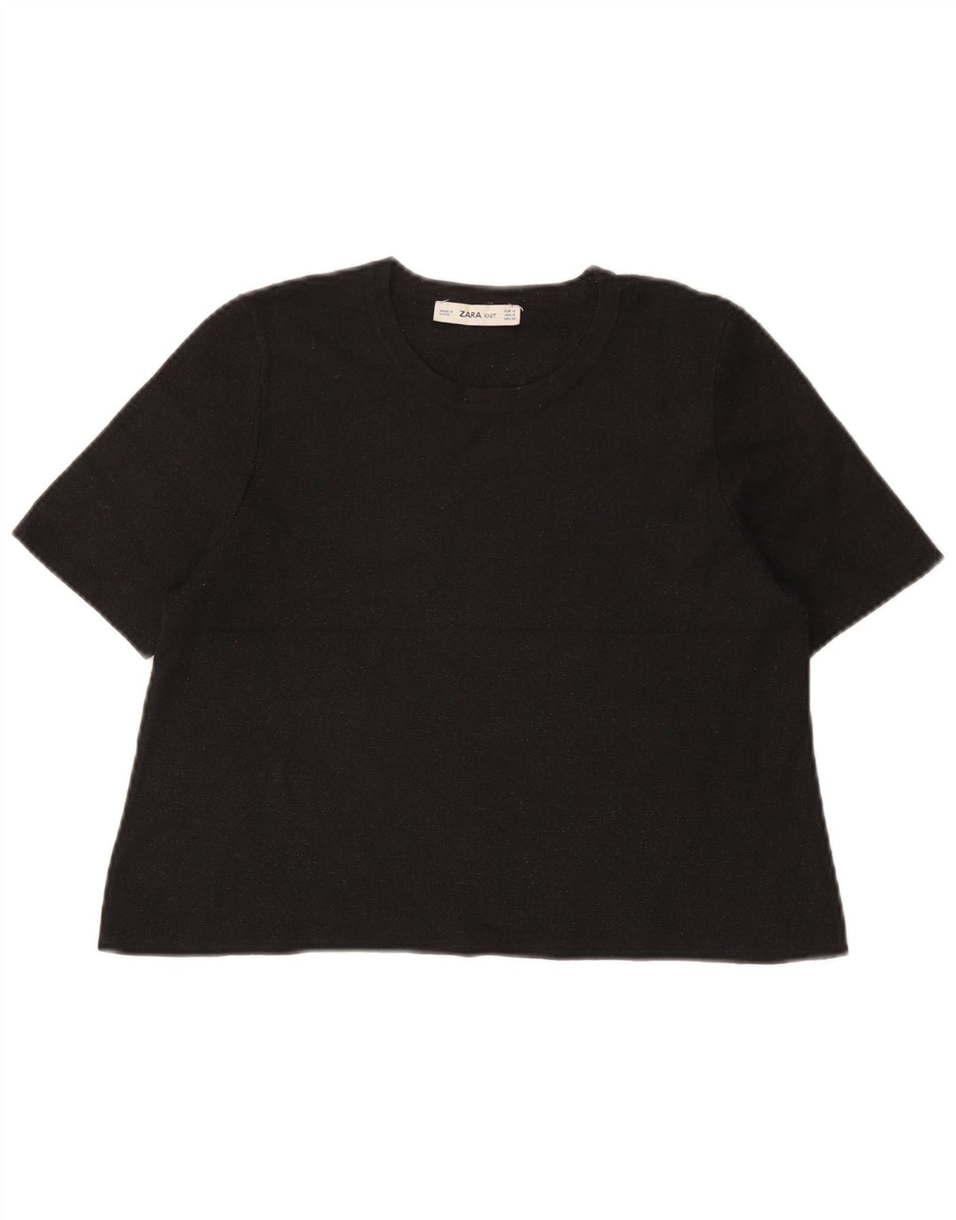 Zara Womens Crop T-Shirt Top UK 12 Medium Black