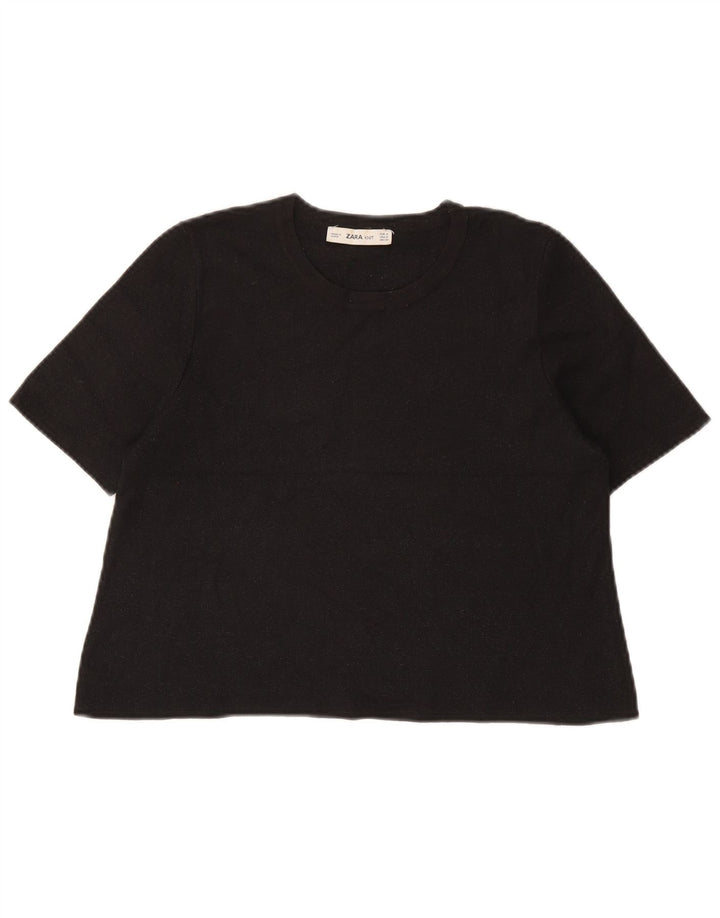 Zara Womens Crop T-Shirt Top UK 12 Medium Black