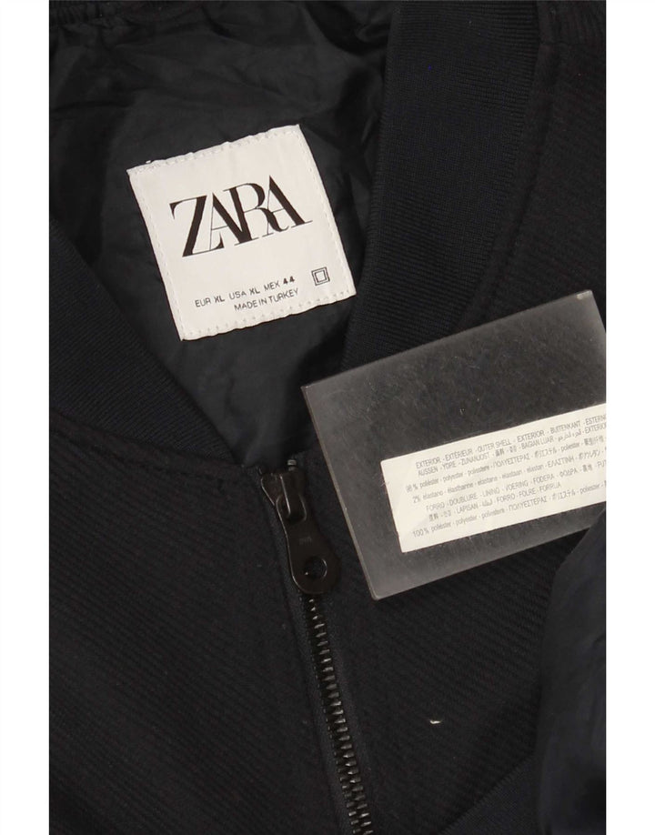 Zara Herre Bomber Jacket UK 42 XL Navy Blue Polyester