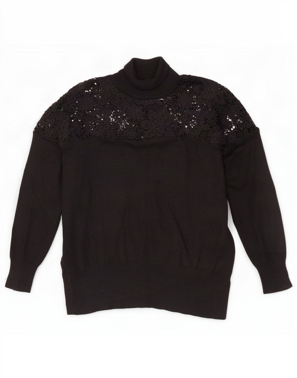 French Connection Dame Roll Neck Jumper Sweater UK 14 Medium Black Floral