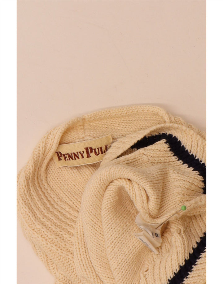 PENNY PULL Womens Oversized V-Neck Jumper Sweater UK 10 Small Beige Cotton