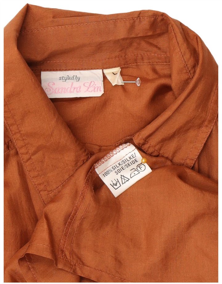 Vintage dameskjorte bluse UK 16 Large Orange Silk
