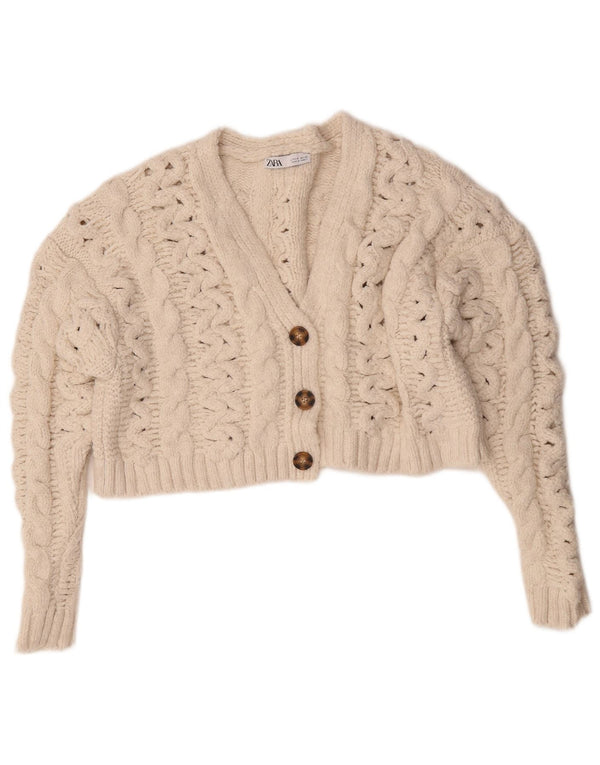 Zara Womens Crop Oversized cardigan sweater UK 10 Small White Acryl