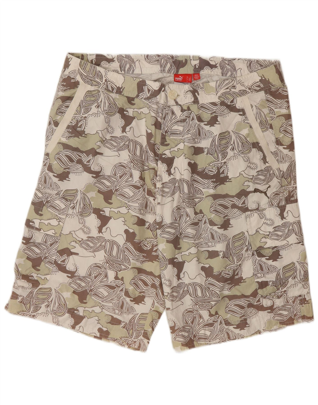 Puma Herre abstrakt mønster Cargo Shorts Store W36 Beige Camouflage Moderne