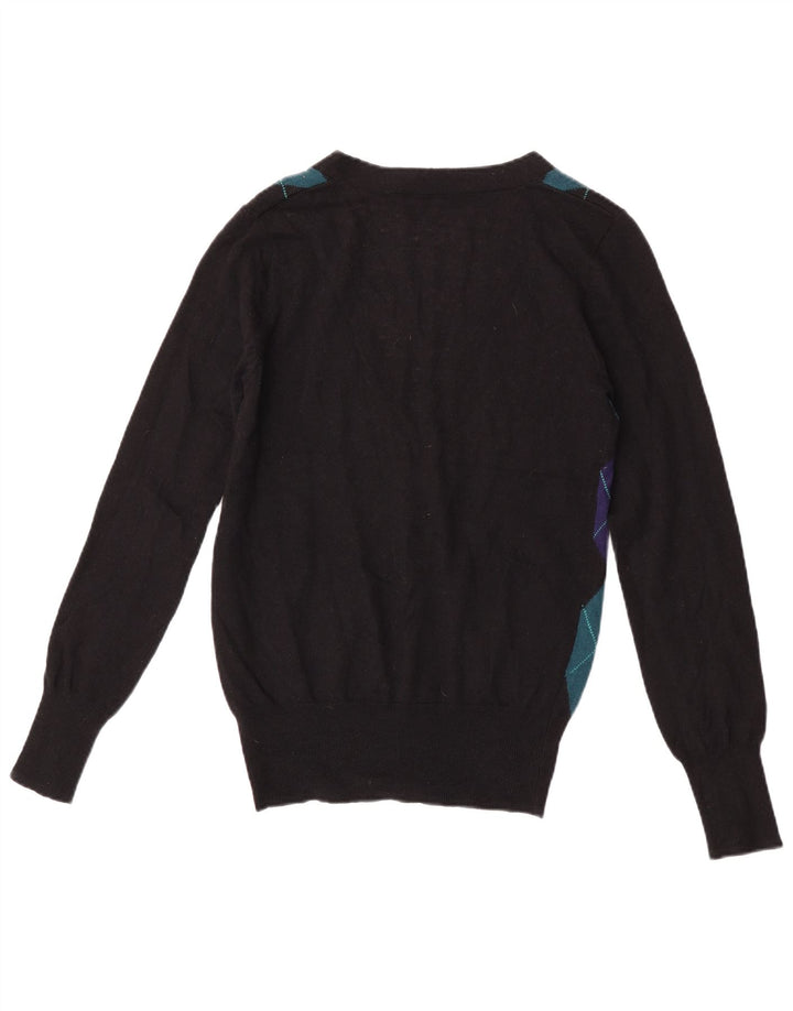 French Connection Dame Cardigan Sweater UK 14 Medium Black Argyle/Diamond