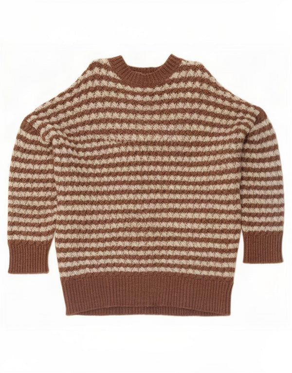Zara Womens Longline Boat Neck Jumper Sweater UK 10 Small Brown Striped