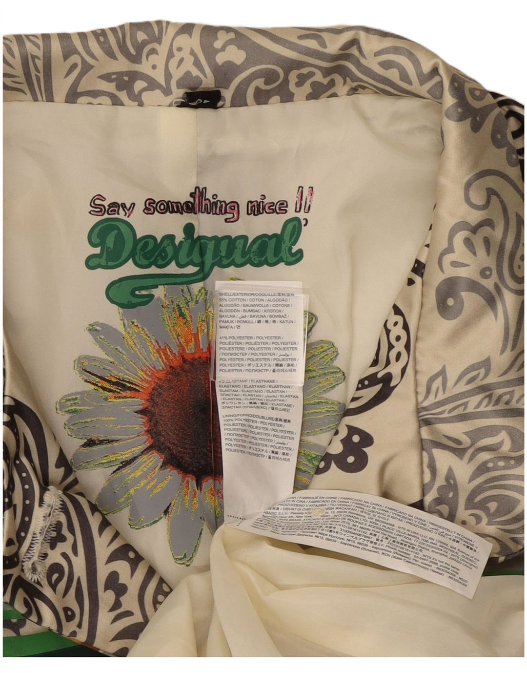 Desigual Dame Overfrakke EU 40 Medium Hvid Paisley Bomuld