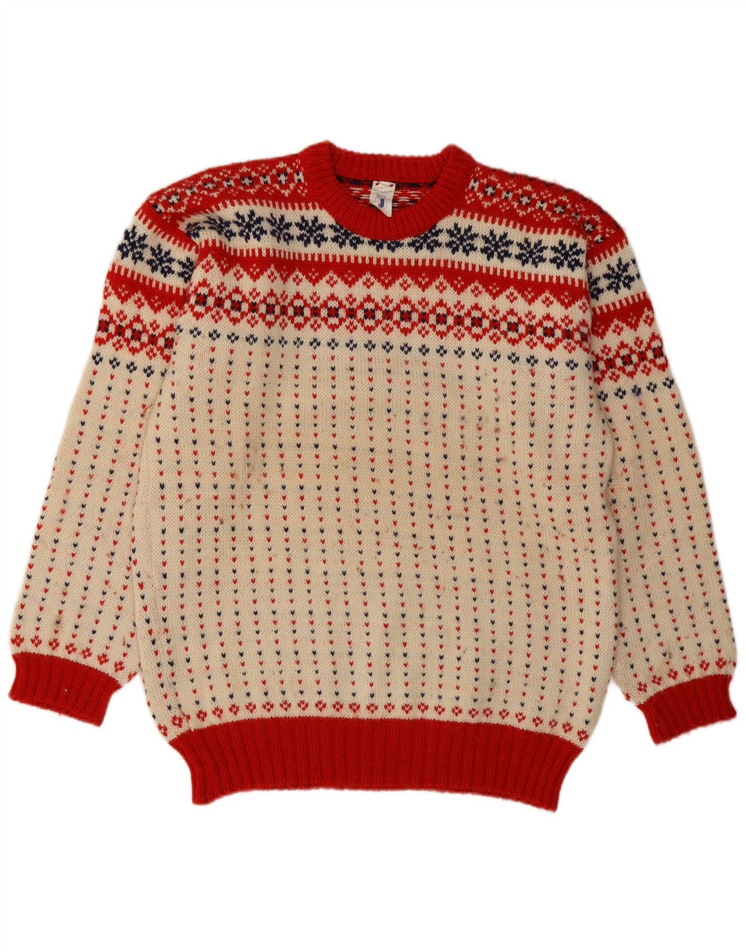 Janus Herre Crew Neck Jumper Sweater IT 52 Large Off White Fair Isle Wool