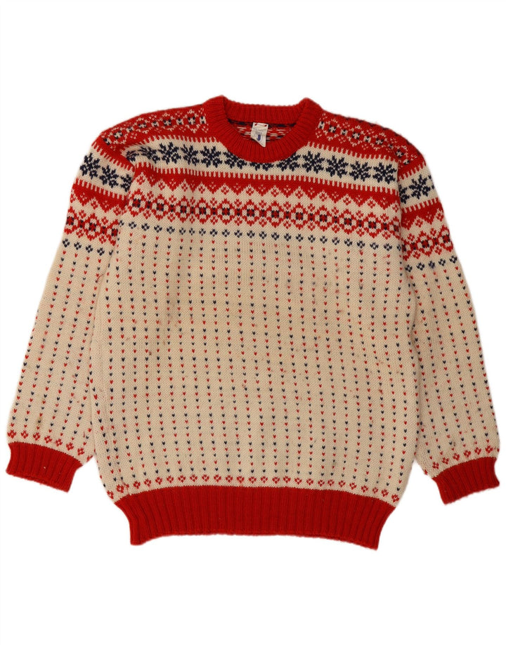 Janus Herre Crew Neck Jumper Sweater IT 52 Large Off White Fair Isle Wool
