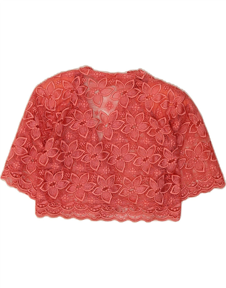 VINTAGE Womens Crop Cardigan Top UK 12 Medium Red Floral Vintage Vintage and Second-Hand Vintage from Messina Hembry 