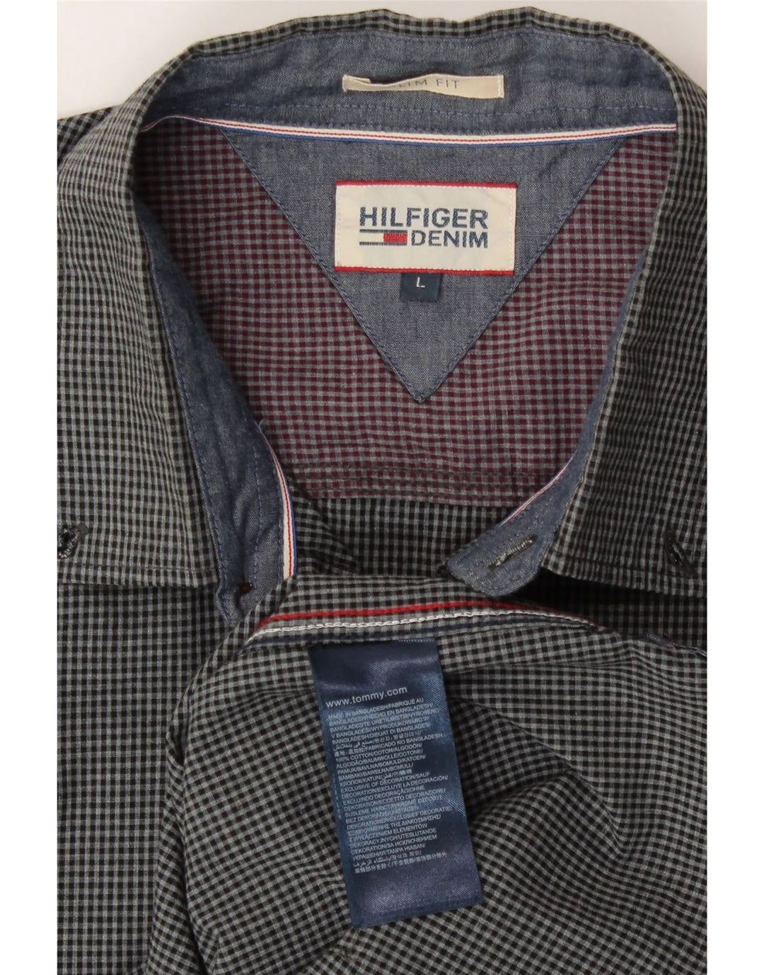TOMMY HILFIGER Mens Slim Fit Shirt Large Grey Gingham Cotton Vintage Tommy Hilfiger and Second-Hand Tommy Hilfiger from Messina Hembry 