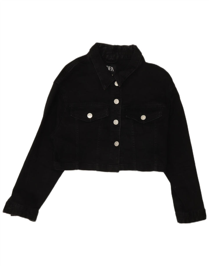 Zara Womens Crop Oversized denimjakke UK 14 Medium Black