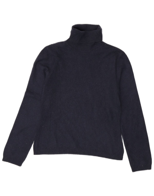 Benetton Dame Roll Neck Jumper Sweater UK 10 Small Navy Blue Cashmere